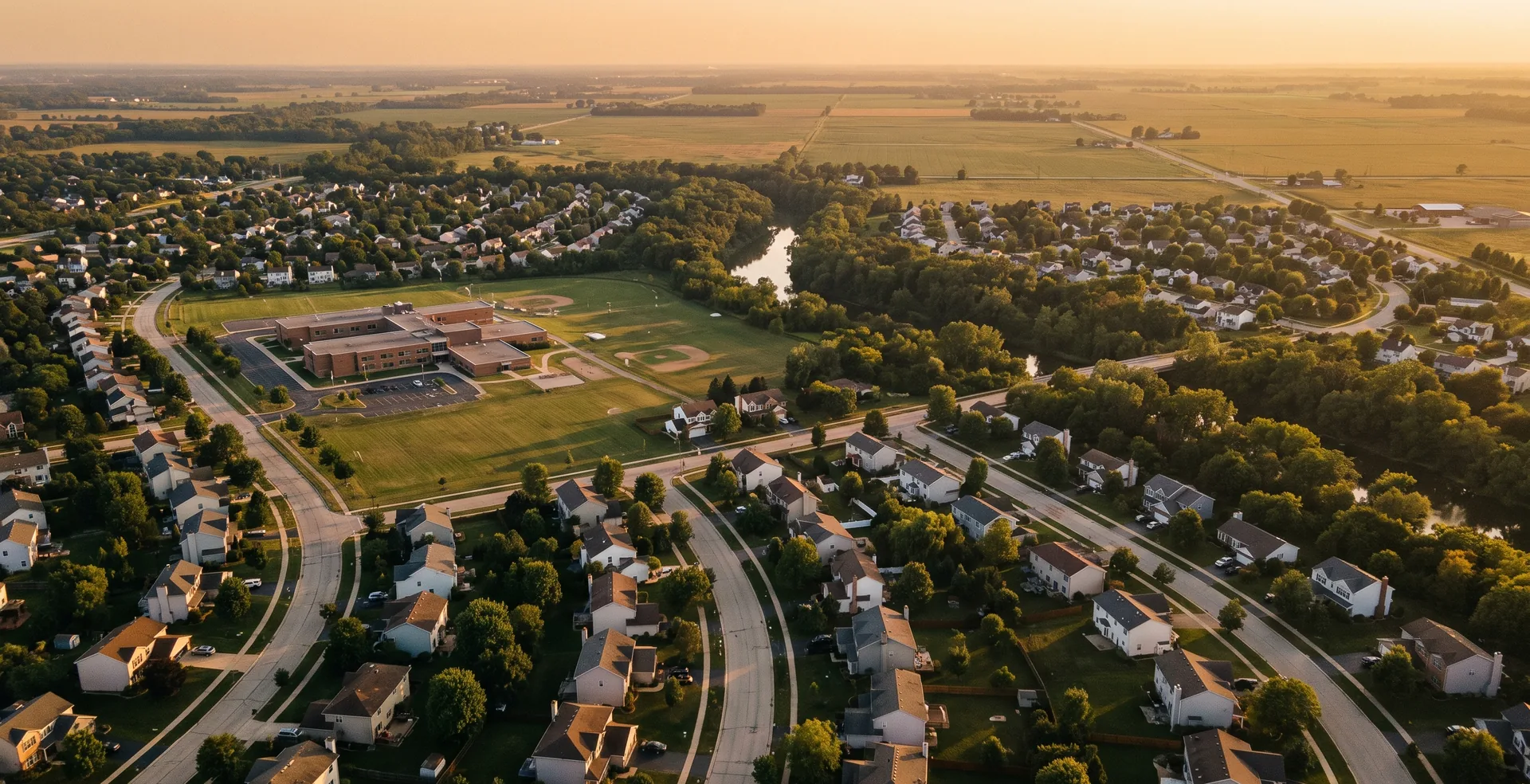A quiet southwest suburban street at golden hour. Inspired Law Group serves Minooka, IL and the surrounding Will County communities.